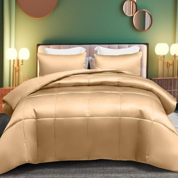 Machine Washable 300 GSM Silk Satin Comforter King/Cal King Luxury Bedding